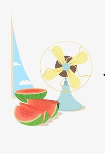 吃瓜扇面图案卡通,扇面卡通演绎夏日清凉风情